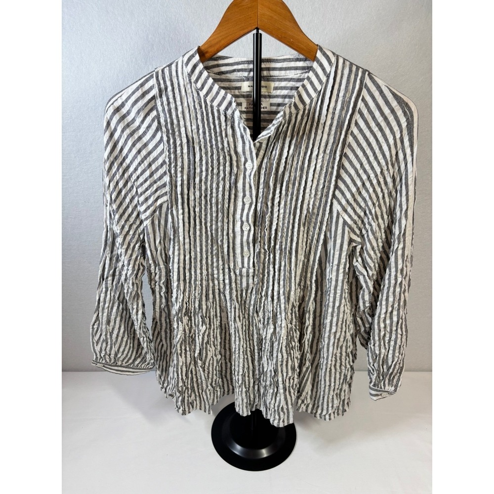 Max Studio Womens Striped Pintuck Tunic Blouse Grey White 1701J35 Small